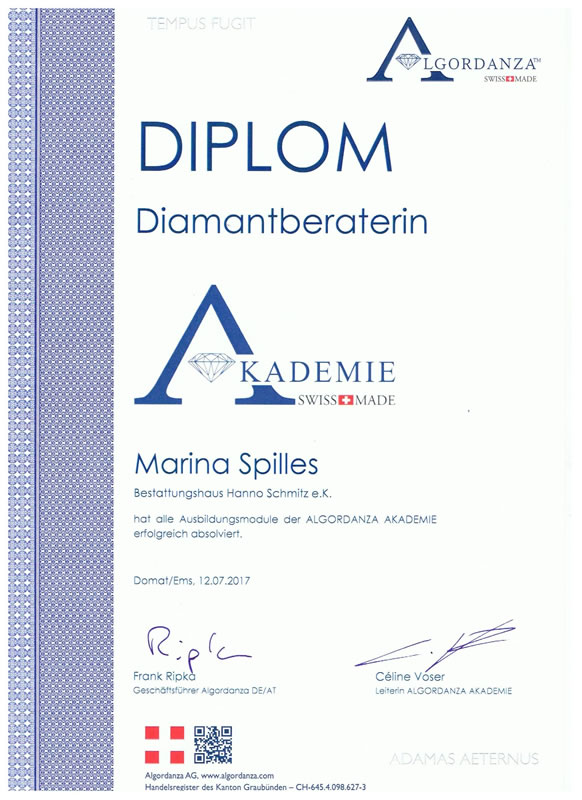 Diplom Diamantbestattung